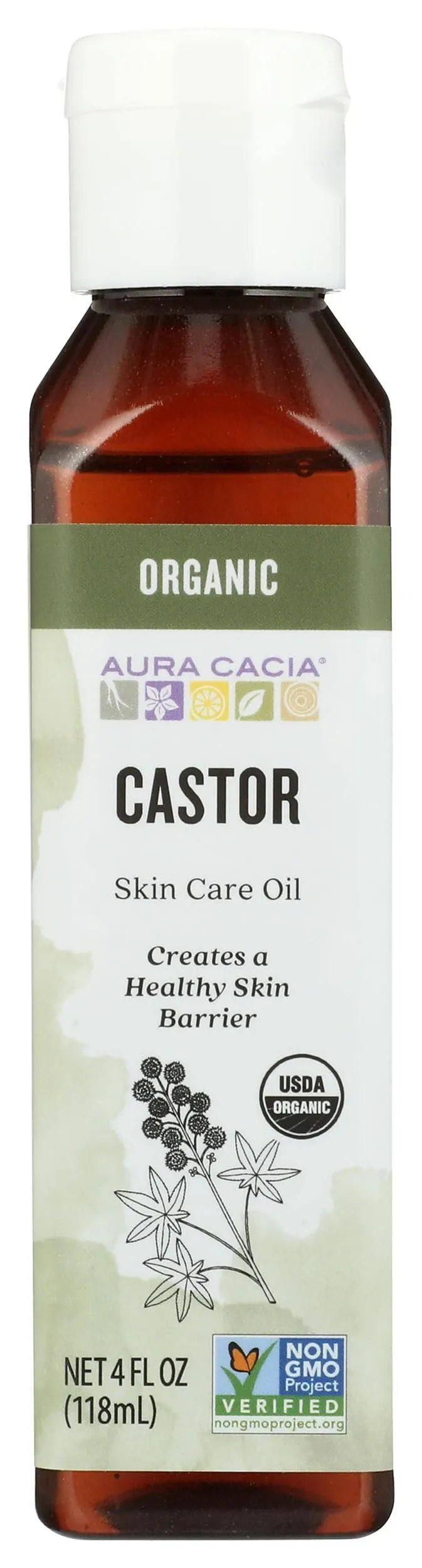 Aura Cacia, Skin Care Oil, Organic Castor, 4 fl oz (118 ml)