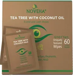 Noveha Tea Tree & Coconut Oil for Eyelid Wipes with Aloe Vera (60ct)