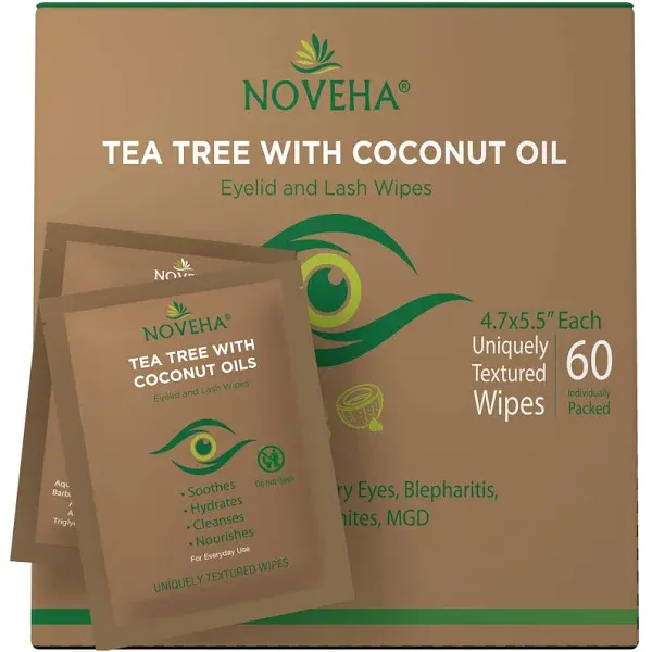 Noveha Tea Tree & Coconut Oil for Eyelid Wipes with Aloe Vera