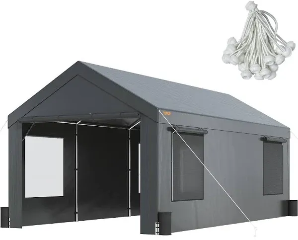 VEVOR Carport 10x20ft, Car Canopy Portable Garage, Heavy Duty Car Port with Roll-Up Ventilated Windows & Removable Sidewalls, UV Resistant