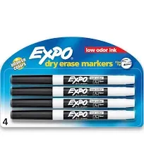 EXPO Low Odor Dry Erase Markers Chisel and Fine Tip Black 4 Count Bundle