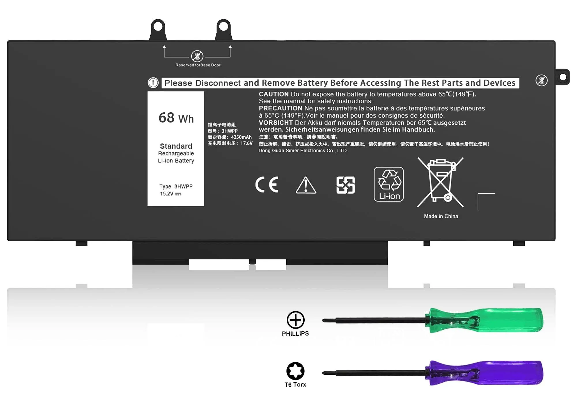 3HWPP Laptop Battery for Dell Latitude 5501 5401 5511 5510 5411 5410 68Wh 