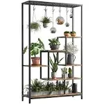 GARVEE Indoor Plant Stand 5-Tier Tall 70.9", Large Metal Plant Shelf with Hanging Hooks, Multi-Purpose Display Rack, Flower Bonsai Pots Organizer for