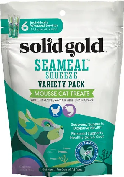 Solid Gold Lickable Cat Treats SeaMeal Squeeze Squeezable Cat Treats for Indoor Cats 30 Pack