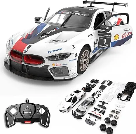 RASTAR 97200 1/18 BMW RC Car Building Kits - Officially Licensed BMW M8 GTE Remote Control Model Car for Play and Display - Ideal Gift for Kids - White