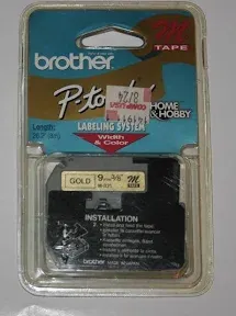 New Brother M-821 P-Touch M Tape 3/8&#034; Black on Gold  &amp; 2 Used, 1 Gold, 1 White