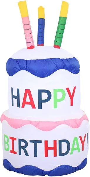 4-Foot Happy Birthday Cake Inflatable Decoration - Fan Blower and LED Lights