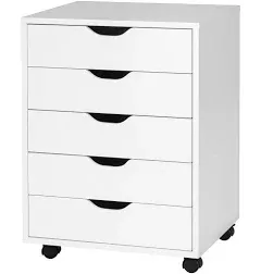 5 Drawer File Cabinet, Mobile Filing Cabinet with Universal Wheels, Office Cabinet w/ 5 Drawers, Vertical Printer Stand, Rolling Storage Cabinet, Wood File Cabinets for Home, Office (Black)