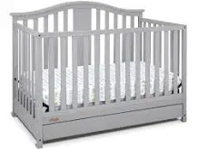 Graco Solano 4-in-1 Convertible Crib with Drawer (Pebble Gray) ? GREENGUARD Gold Certified, Crib with Drawer Combo, Includes Full-Size Nursery Storage Drawer, Converts to Toddler Bed and Full-Size Bed