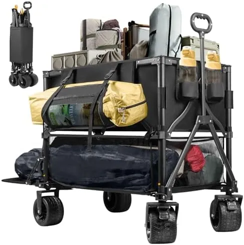 Double Decker Wagon 600lb Capacity 400L Collapsible Sports Wagon with Big Wheels