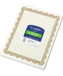 Geographics Parchment Paper Certificates, 8-1/2 x 11, Optima Gold Border, 25/Pac