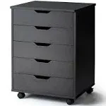 5 Drawer Mobile Lateral Filing Storage Home Office Floor Cabinet with Wheels-Black