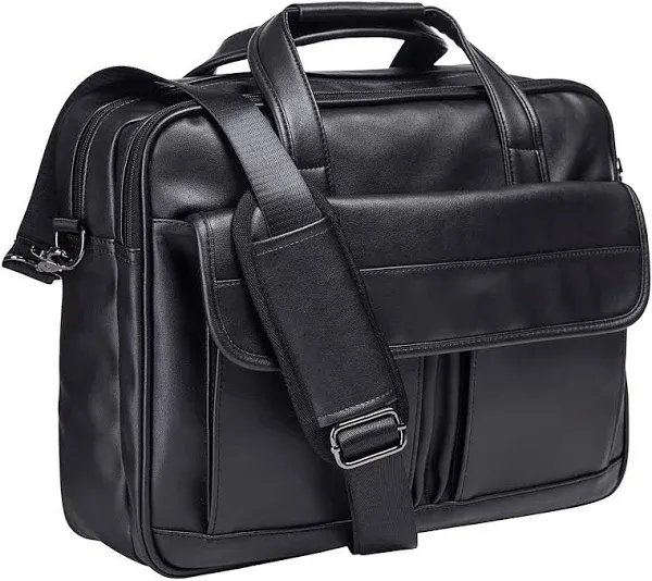 Men&#039;S Leather Messenger Bag, 15.6 Inches Laptop Black-15.6Inch