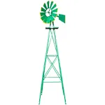 VINGLI 8ft Ornamental Windmill Backyard Garden Decoration Weather Vane, Heavy Duty Metal Wind Mill w/ 4 Legs Design,Green