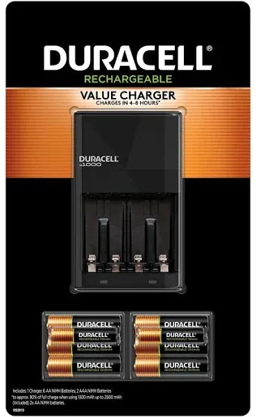 NEW! - DURACELL Rechargeable Batteries Value Charger SET w/ 6 AA &amp; 2 AAA NiMH