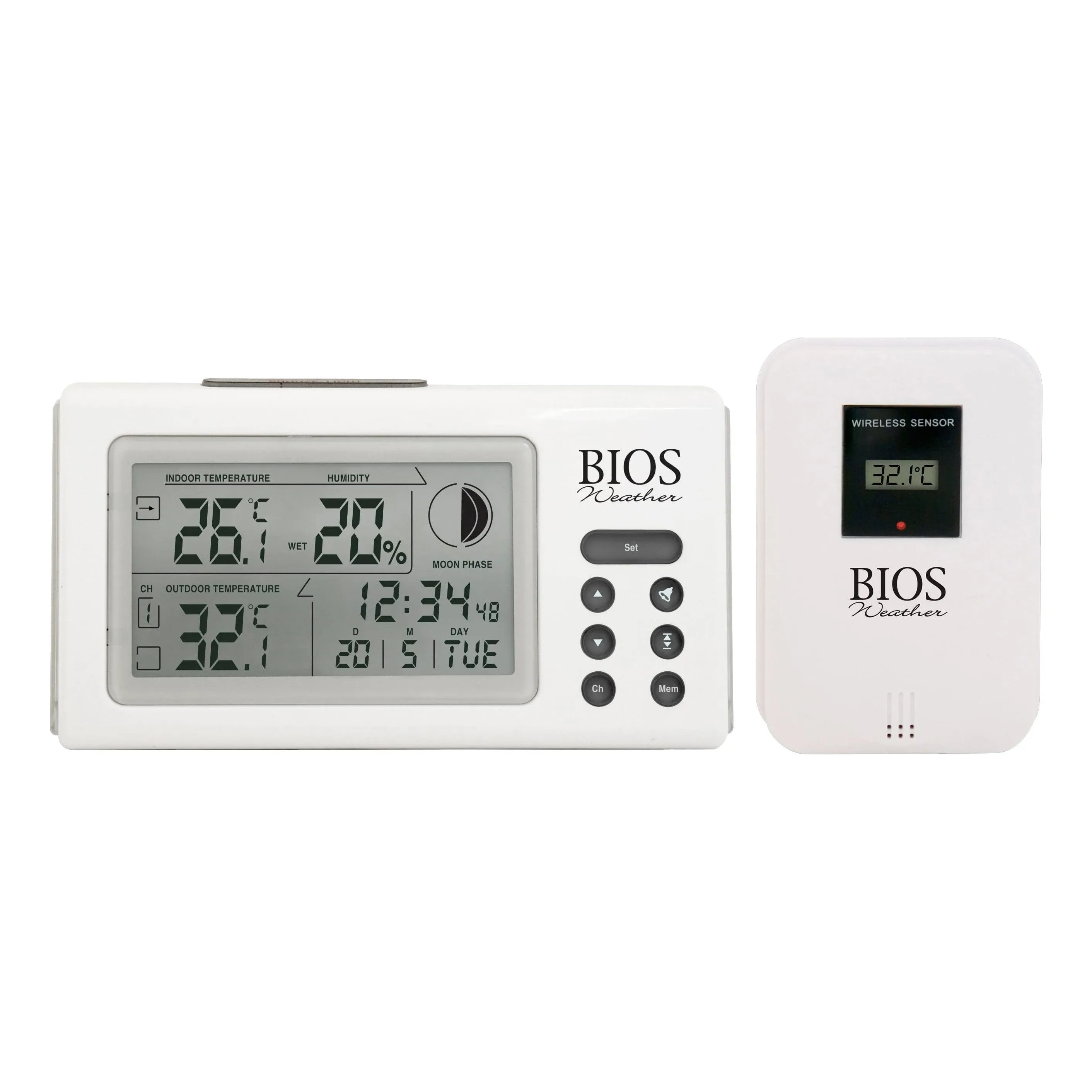 BIOS Indoor/Outdoor Thermometers With Clock, Contact, Digital, 32 to 122°F (0 to 50°C) (312BC)