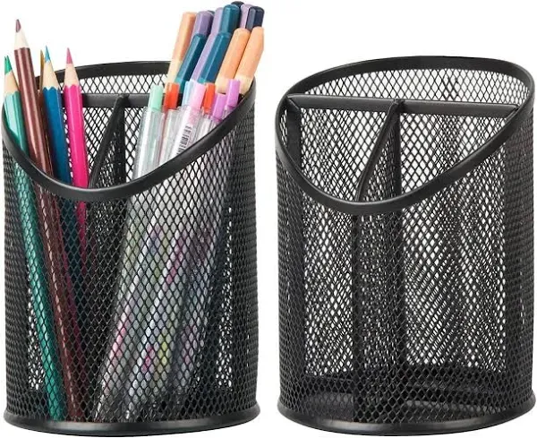 2 Pack Pen Holder Organizer for Desk Mesh Round Pencil Black 