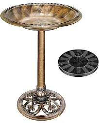 VIVOHOME Polyresin Antique Outdoor Copper Garden Bird Bath and Solar Powered Round Pond Fountain Combo Set & 28 Inch Bird Bath Copper