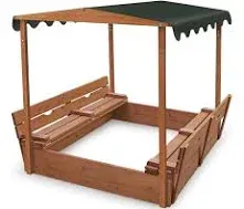 Badger Basket Covered Convertible Cedar Sandbox with Canopy and Two Bench Seats