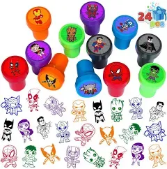 24 Pcs Superhero Themed Stampers Superhero Birthday Party Supplies Favors