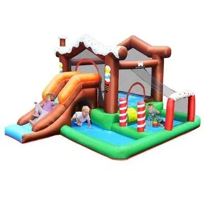 Costway Inflatable Bouncer Bounce Snow House Jump Climbing Slide with Ball Pit & Tunnel