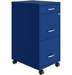 Space Solutions 18in 3 Drawer Metal Mobile Cabinet Ball Bearing Slide Navy