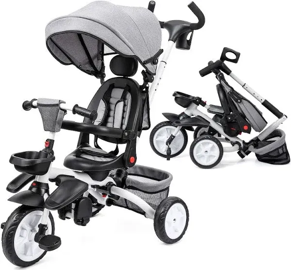 7 in 1 Baby Tricycle Folding w/Removable Adjustable Push Handle