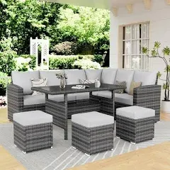 7 Pieces Patio Furniture Outdoor Dining Set Table