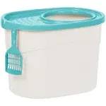 Iris USA Top Entry Cat Litter Box with Scoop, White/Seafoam