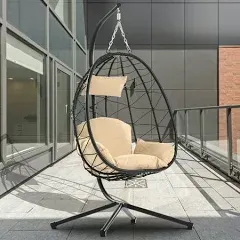 Wicker Egg Hanging Chair Indoor Outdoor Swing Egg Chair with Stand