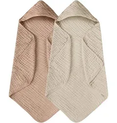 Yoofoss Hooded Baby Towels for Newborn 100% Muslin Cotton Baby Bath Towel with Hood for Babies, Infant, Toddler and Kids, Large 32x32Inch, Soft and Absorbent Newborn Essential,Apricot