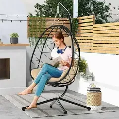 Wicker Egg Hanging Chair Indoor Outdoor Swing Egg Chair with Stand