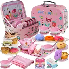 Tea Party Set for Little Girls, Princess Tea Time Toy Including Dessert,Cookie<wbr/>s,