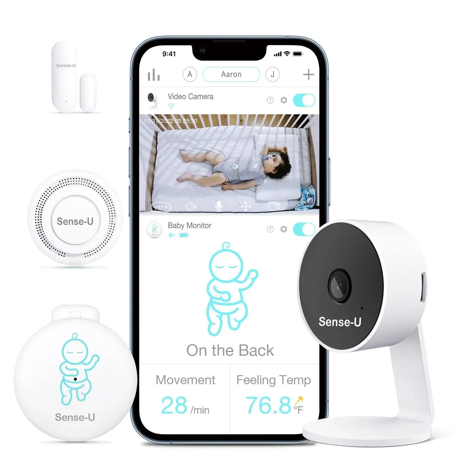 Sense-U Complete Breathing Baby Monitor System(FSA/HSA Approved): Breathing ...