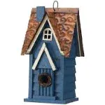 Glitzhome 12"H Retro Blue Distressed Solid Wood Cottage Birdhouse