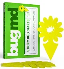 BugMD Sticky Bug Traps (12 Pack) - Indoor Fruit Fly Killer, Fungus Gnat Killer, Plant sticky traps for Bugs, Yellow Sticky Fly Traps for Plants, Gnat for Plants, Odorless