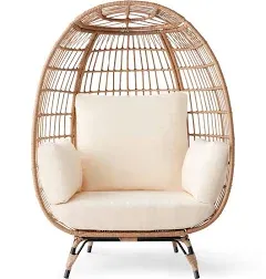 Wicker Egg Chair, Oversized Indoor Outdoor Lounger for Patio, Backyard, Living R