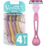 Gillette Venus 3 Razors, Disposable, Simply, Dragonfruit - 4 razors