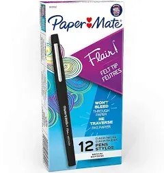 Point Guard Flair Felt Tip Porous Point Pen, Stick, Medium 0.7 mm, Black Ink, Black Barrel, Dozen