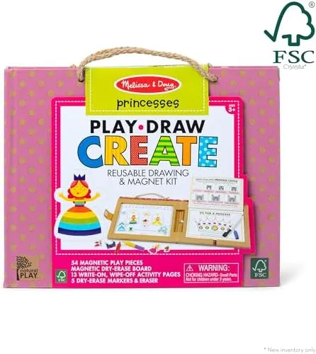 Melissa & Doug Natural Play Draw Create Reusable Drawing & Magnet Kit Princesses