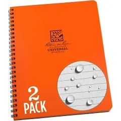 Rite in the Rain Weatherproof Side Spiral Notebook, 6.625" x 8.5", Orange Cover, Universal Pattern, 2 Pack (No. OR73-LGL2)