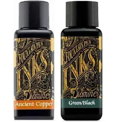 Diamine Fountain Pen Ink 30ml Ancient Copper & Green Black - 2 Pack