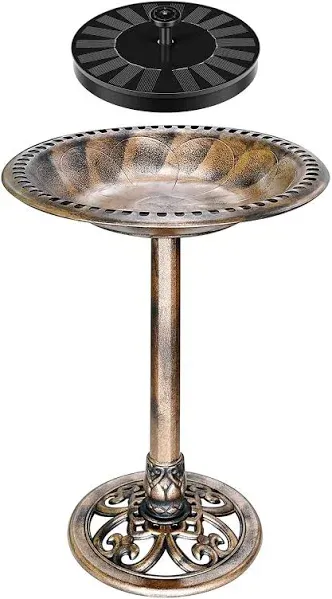 Bird Bath and Solar Powered Pond Fountain Combo Set