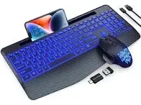 Wireless Keyboard and Mouse Backlits Wrist Rest Jiggler Mouse Rechargeable Ergonomic Keyboard with Phone Holder