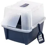 IRIS Large Split-Hood Litter Box with Scoop and Grate, Navy blue  