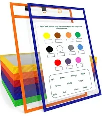 50 Pack Dry Erase Pockets Reusable Dry Erase Sleeves with Marker Holder Dry E...