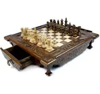 Big Walnut Wood Chess Set with 2 drawers 19.3inch Unique chess, luxury chess set