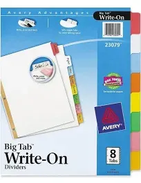 Avery Big Tab Write &amp; Erase Dividers 23079, 8 Colored Tabs, 8.5&#034; x 11&#034; - 3 Sets