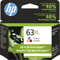 HP  GENUINE/ORIGIN<wbr/>AL TRI-COLOR INK--#63XL