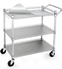 WDT 990lbs Capacity Heavy Duty Rolling Utility Cart, NSF Rolling Carts with Wheels,Commercial Grade Metal Cart with Handle Bar & Shelf Liner,Trolley